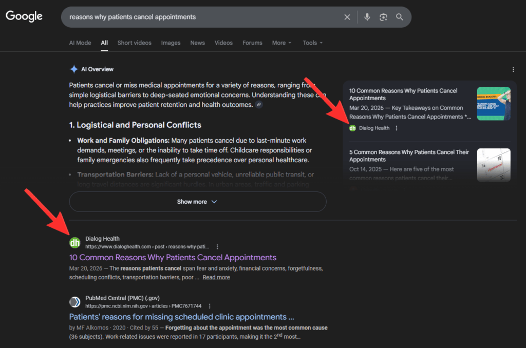 Dialog Health - Reasons Why Patients Cancel Appointments Article Rewrite Screenshot